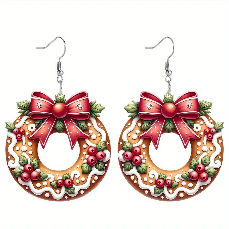 Christmas Cookie Wreath Acrylic Earrings - Zambeel