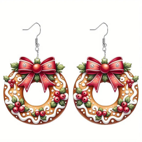 Christmas Cookie Wreath Acrylic Earrings - Zambeel