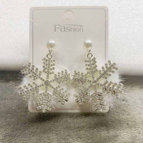 Christmas Snowflake Earrings Women's Full Diamond Pearl Plush Earrings - Zambeel