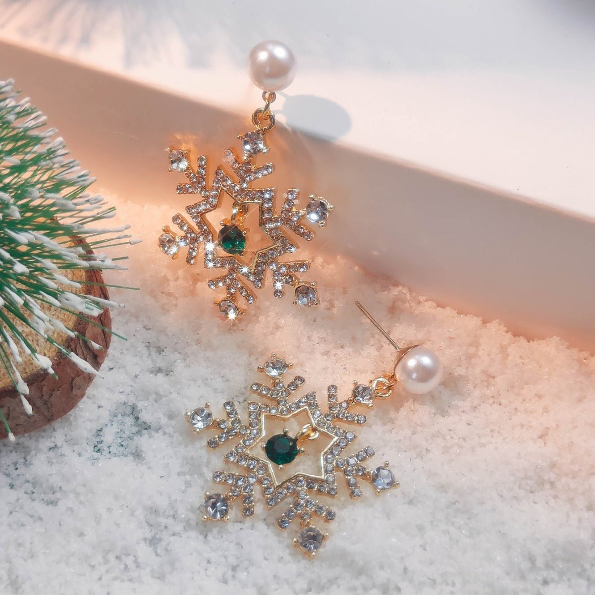 Christmas Snowflake Finely Inlaid Pendant Stud Earrings - Zambeel