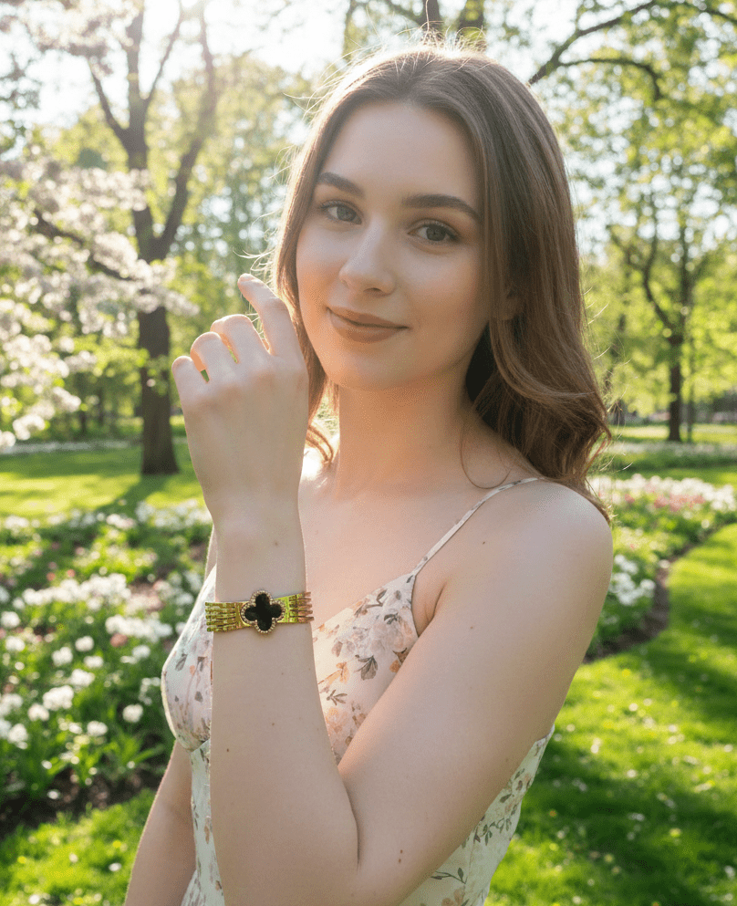 Clover Charm Hinged Bangle - Zambeel