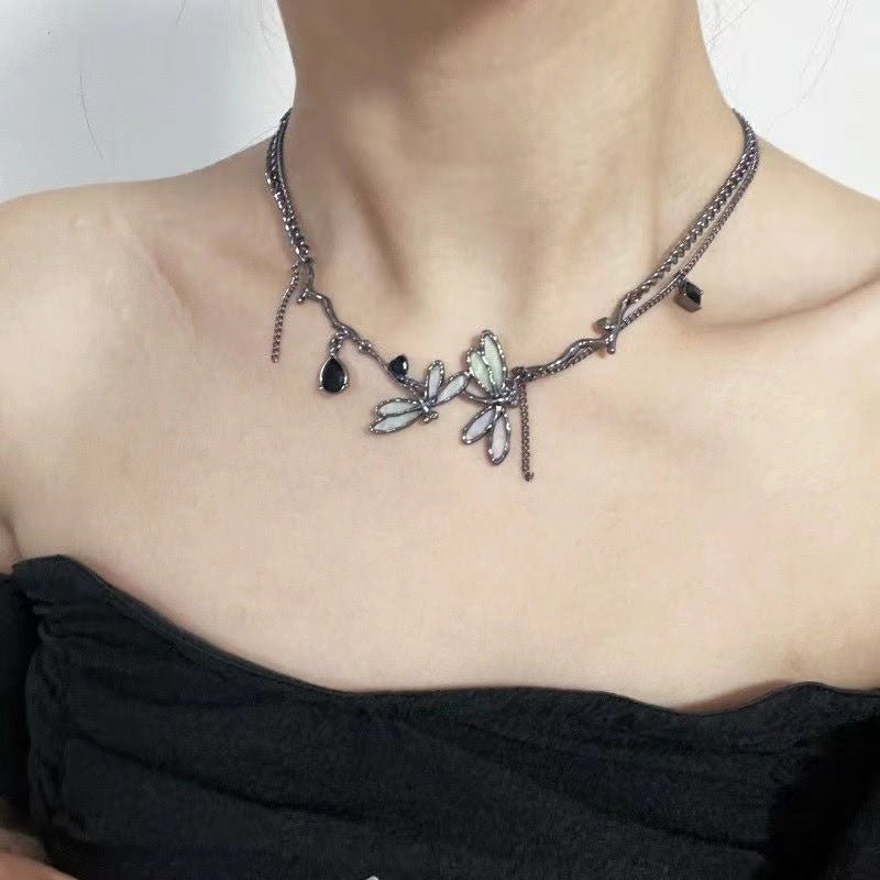 Colorful Dragonfly Dark Black Clavicle Chain High - Grade Necklace For Women - Zambeel