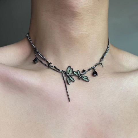 Colorful Dragonfly Dark Black Clavicle Chain High - Grade Necklace For Women - Zambeel