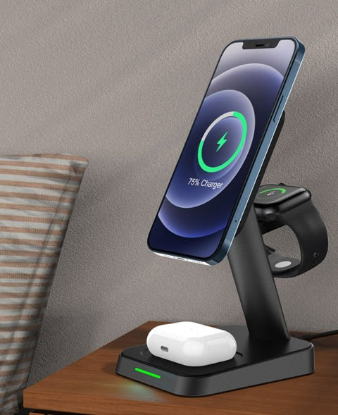 Compatible with Apple, Compatible with Apple , Magnetic Wireless Charger For Apple Mobile Phone Magsafe Three - in - one Wireless Charger - Zambeel
