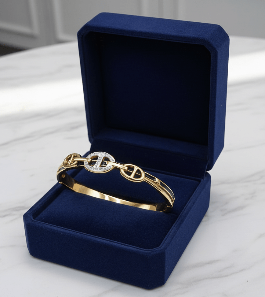 Crystal Link Hinged Bangle - Zambeel