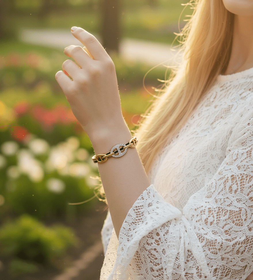 Crystal Link Hinged Bangle - Zambeel