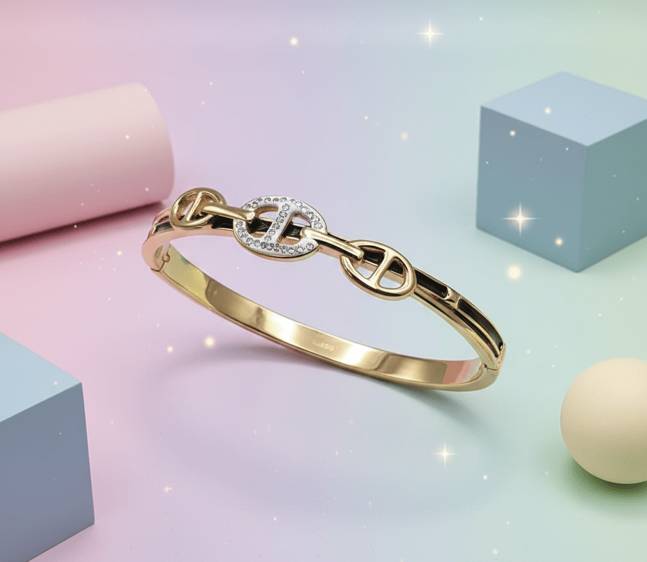 Crystal Link Hinged Bangle - Zambeel