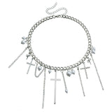 Diamond Cross Tassel Clavicle Chain Fashion Necklace - Zambeel