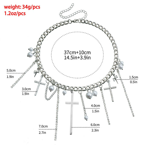 Diamond Cross Tassel Clavicle Chain Fashion Necklace - Zambeel