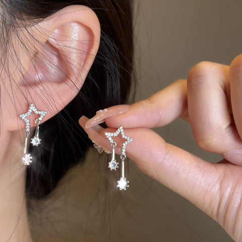 Diamond Embedded Star Stud Earrings Female Ins Style Design High Sense - Zambeel