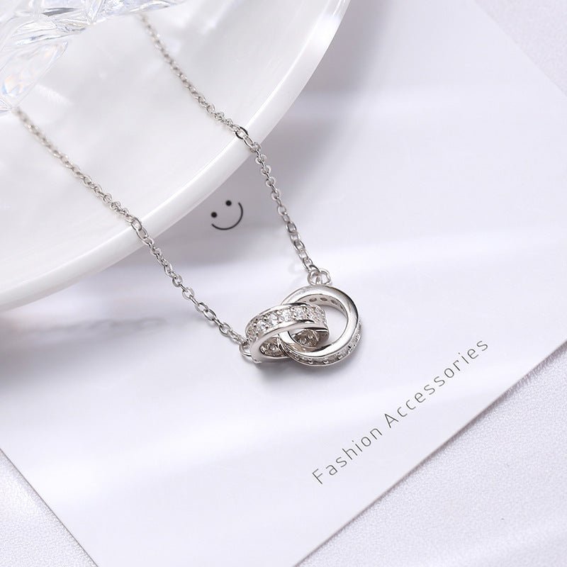 Double - circle Necklace In S925 Sterling Silver Minimalist Design - Zambeel
