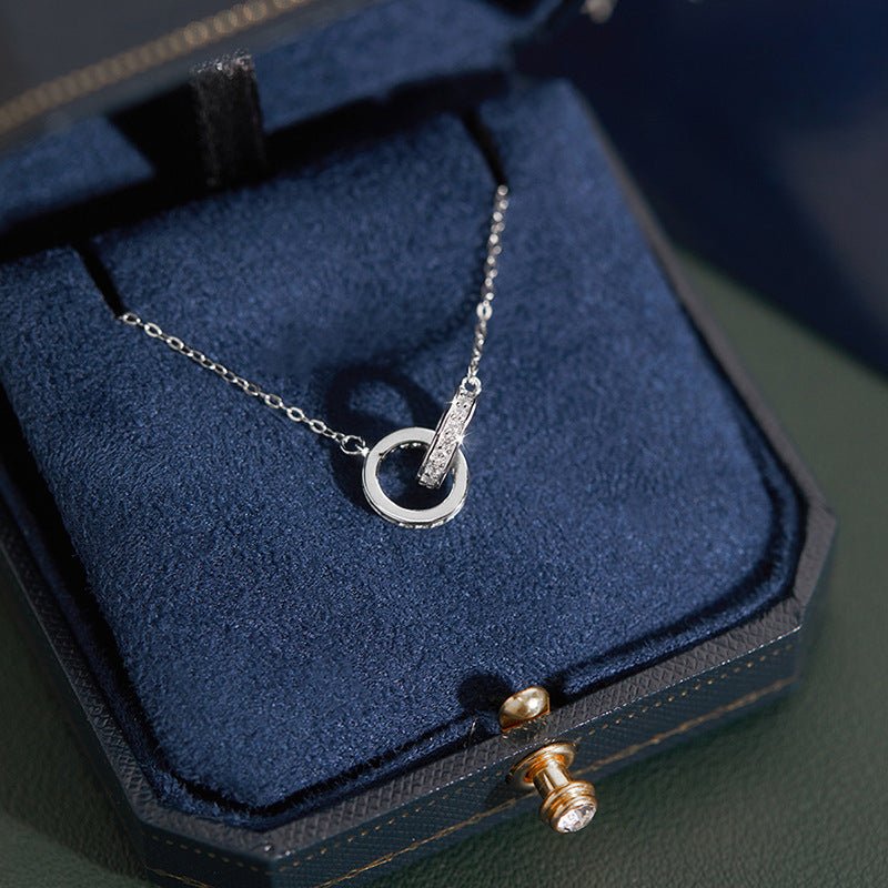 Double - circle Necklace In S925 Sterling Silver Minimalist Design - Zambeel