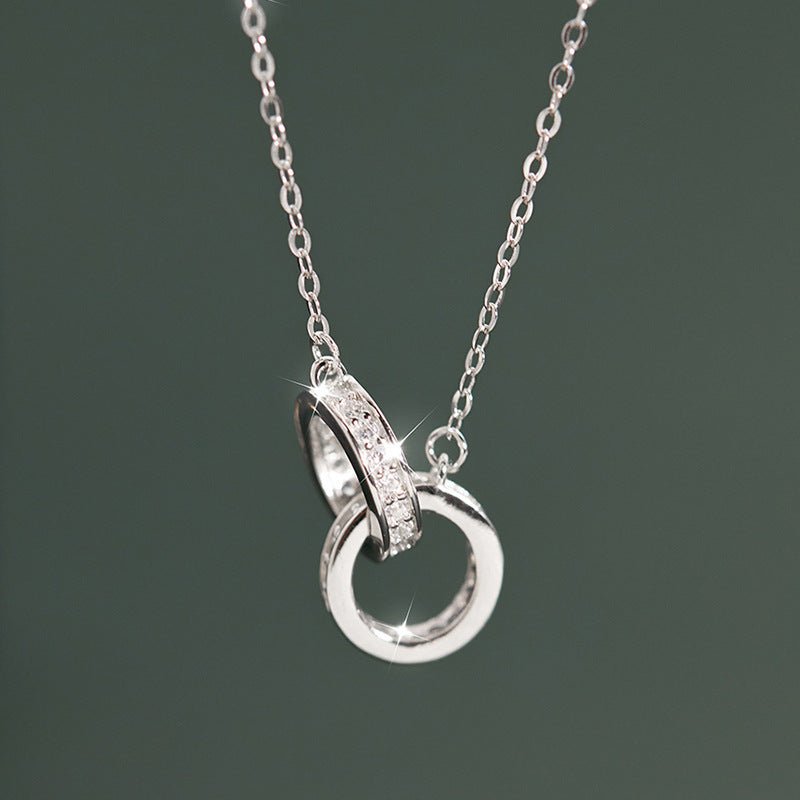 Double - circle Necklace In S925 Sterling Silver Minimalist Design - Zambeel