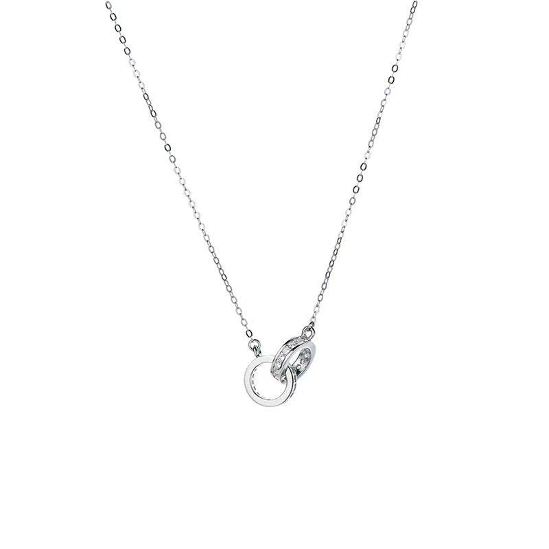 Double - circle Necklace In S925 Sterling Silver Minimalist Design - Zambeel