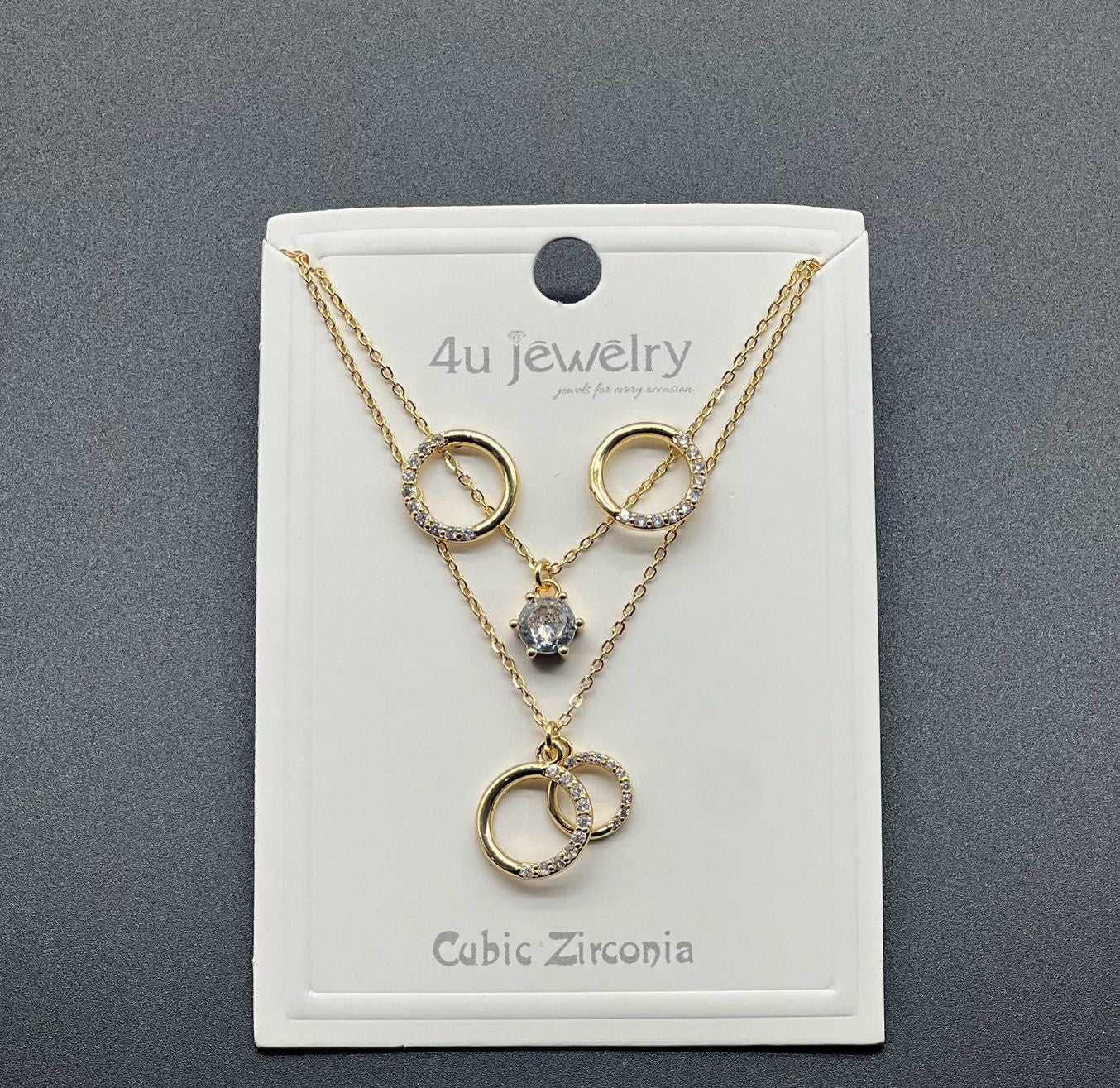 Double Ring Sparkle Pendant Set - Zambeel