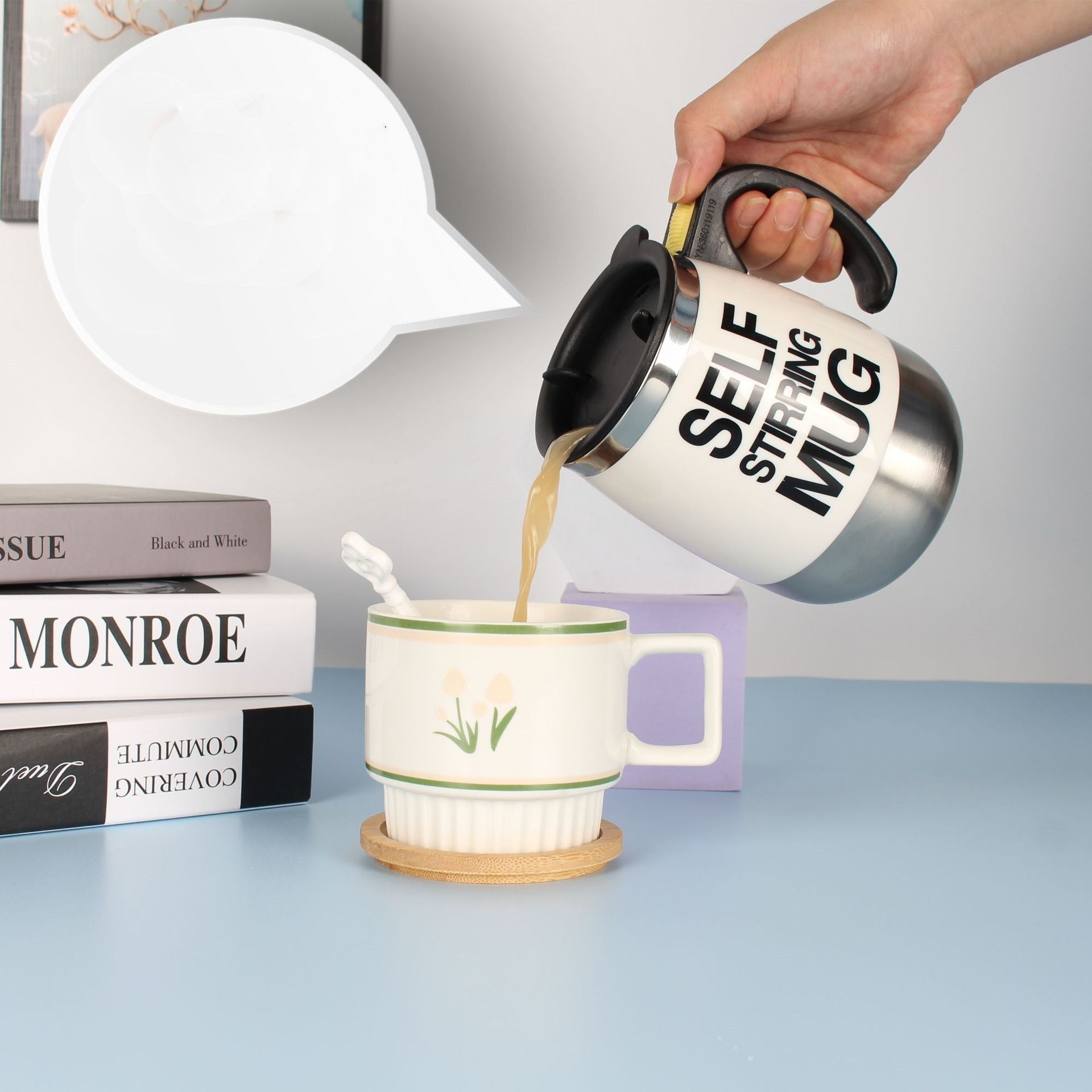 Electric Self Stirring Coffee Mug Cup Stainless Steel Automatic Self Mixing & Spinning Home Office Travel Mixer Milk Whisk Cup - Zambeel