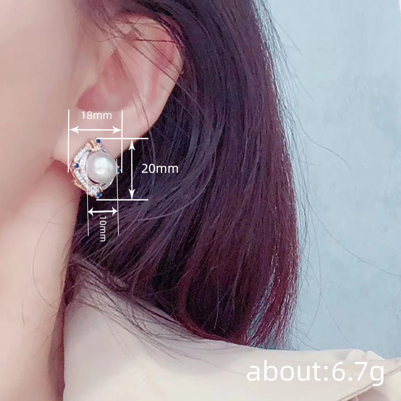 Elegant Two - tone Faux Pearl Stud Earrings With A Geometric Diamond Shape - Zambeel