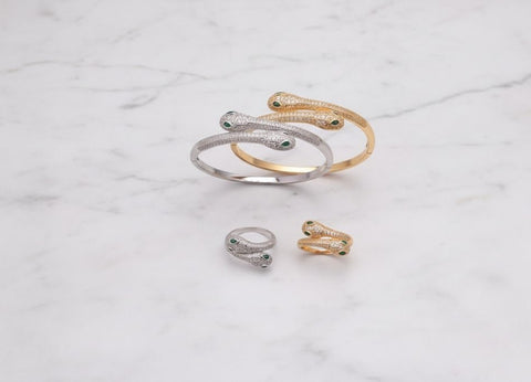 Emerald - Eye Snake Bangle & Ring Set - Zambeel