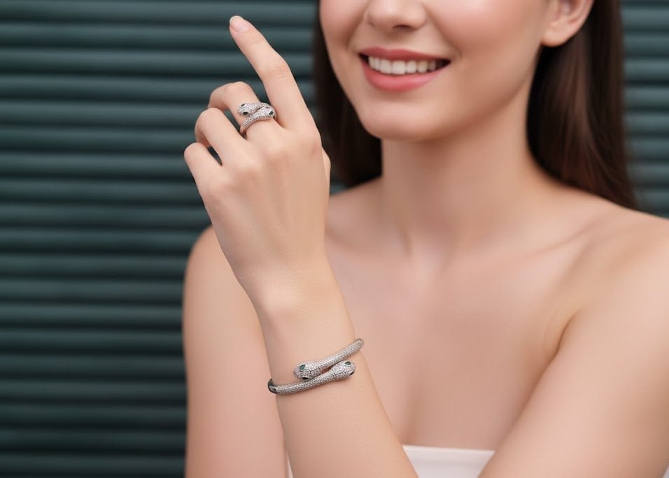 Emerald - Eye Snake Bangle & Ring Set - Zambeel