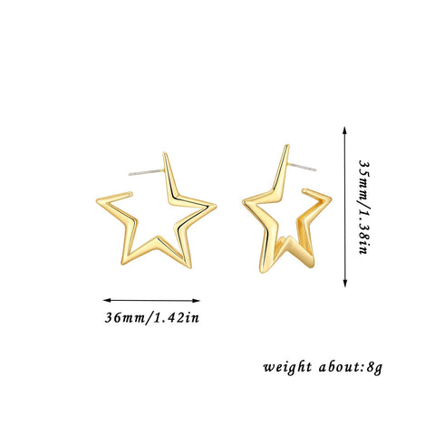 European And American Geometric Exaggerated Brass Earrings Five - pointed Star - Zambeel