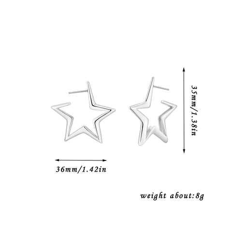 European And American Geometric Exaggerated Brass Earrings Five - pointed Star - Zambeel