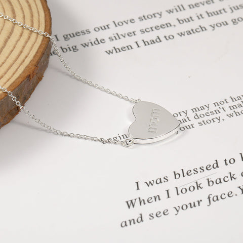 European And American Loving Heart Zircon Mother's Day Corrosion Letter Mom Geometric Brass Double Open Peach Heart Necklace - Zambeel