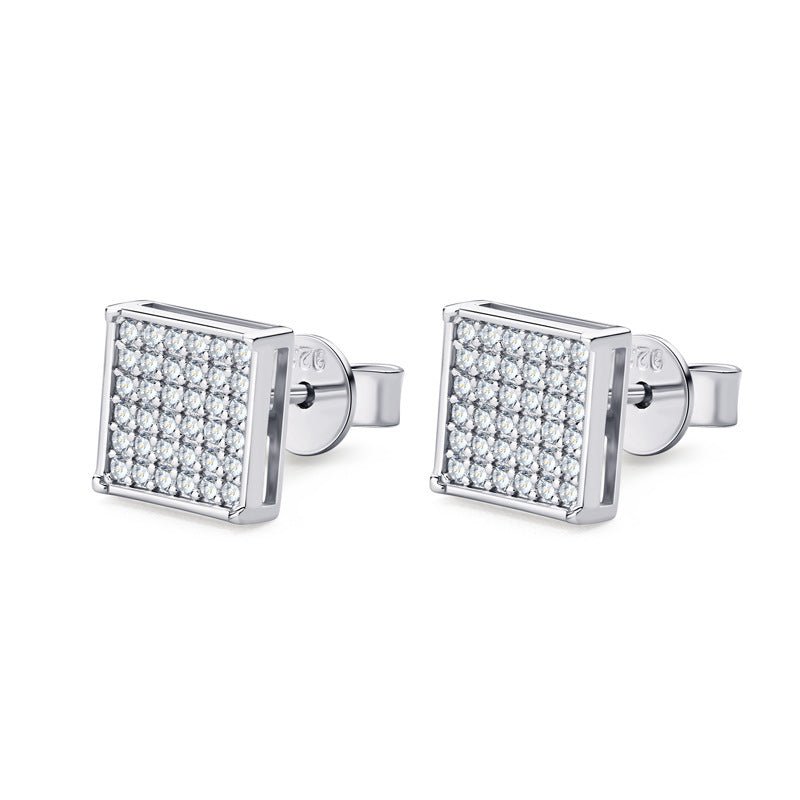 European And American Men's And Women's Pure Silver Square Earrings - Zambeel