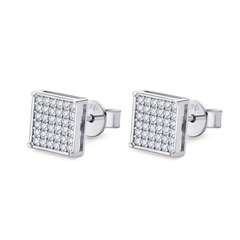European And American Men's And Women's Pure Silver Square Earrings - Zambeel