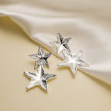 European And American Metal Fashion Brass Artificial Gold Earrings Geometric Five - pointed Star Double Layer - Zambeel
