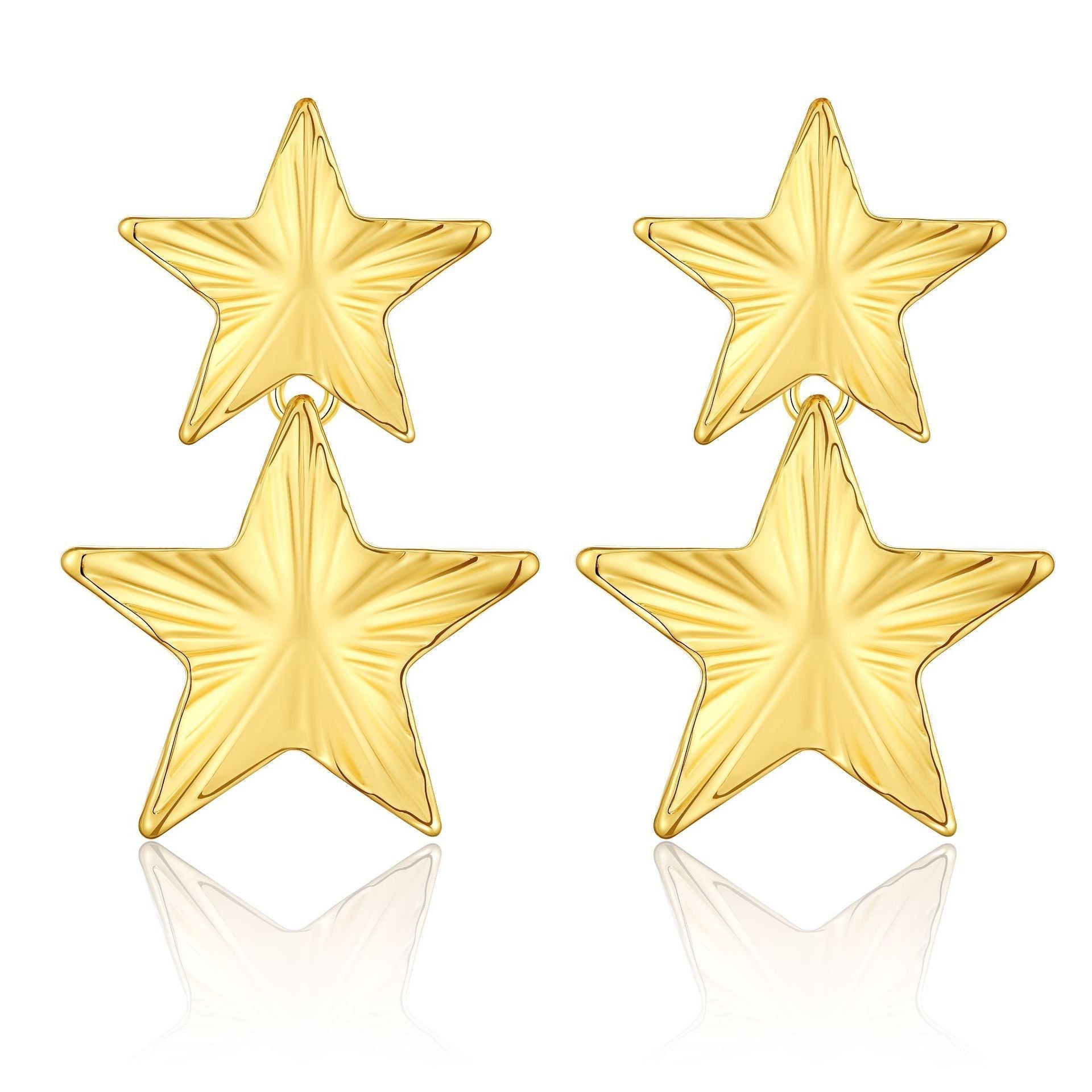 European And American Metal Fashion Brass Artificial Gold Earrings Geometric Five - pointed Star Double Layer - Zambeel