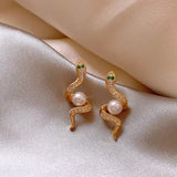 Exquisite Full Rhinestone Zircon Simulated Snakes Bead Stud Earrings For Women - Zambeel