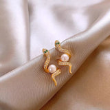 Exquisite Full Rhinestone Zircon Simulated Snakes Bead Stud Earrings For Women - Zambeel