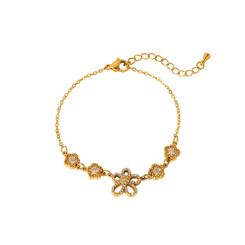 Fashion 18K Gold Plated Stainless Steel Inlaid Zircon Flower Bracelet - Zambeel