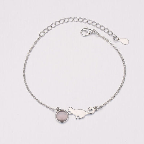 Fashion Ladies Cat Charm Bracelet Silver - Zambeel