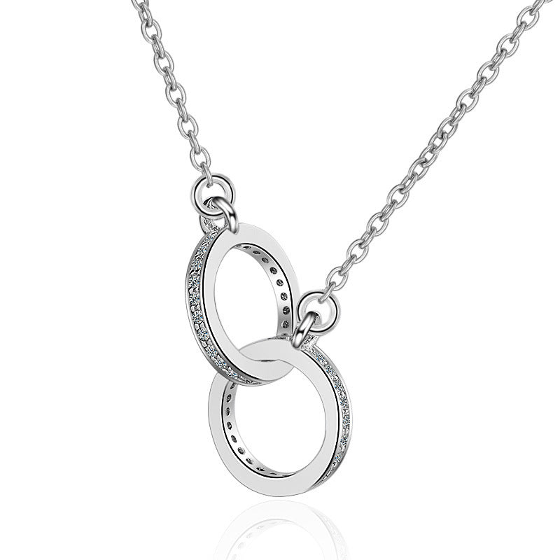 Fashion Zircon Geometric Shape Double Ring Necklace - Zambeel