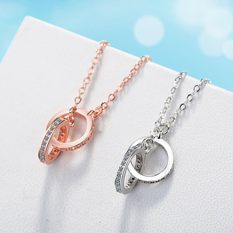 Fashion Zircon Geometric Shape Double Ring Necklace - Zambeel