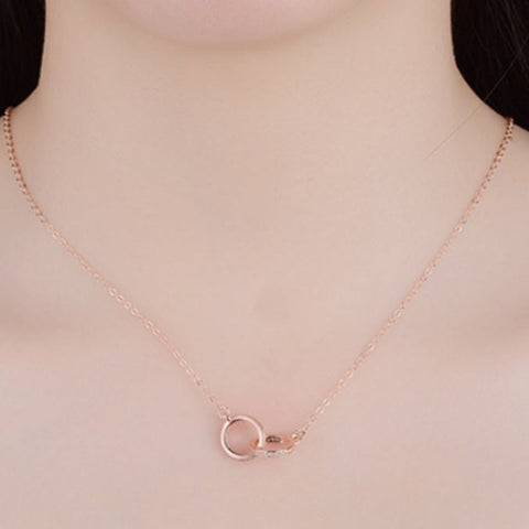 Fashion Zircon Geometric Shape Double Ring Necklace - Zambeel