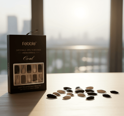 Febble - Elegant Black Nude Oval Nails (Original) - Zambeel