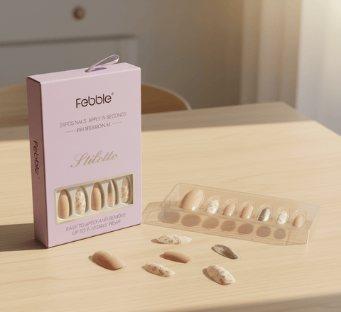 Febble - Nude Floral Gold Mix Press - On Nails (Original) - Zambeel