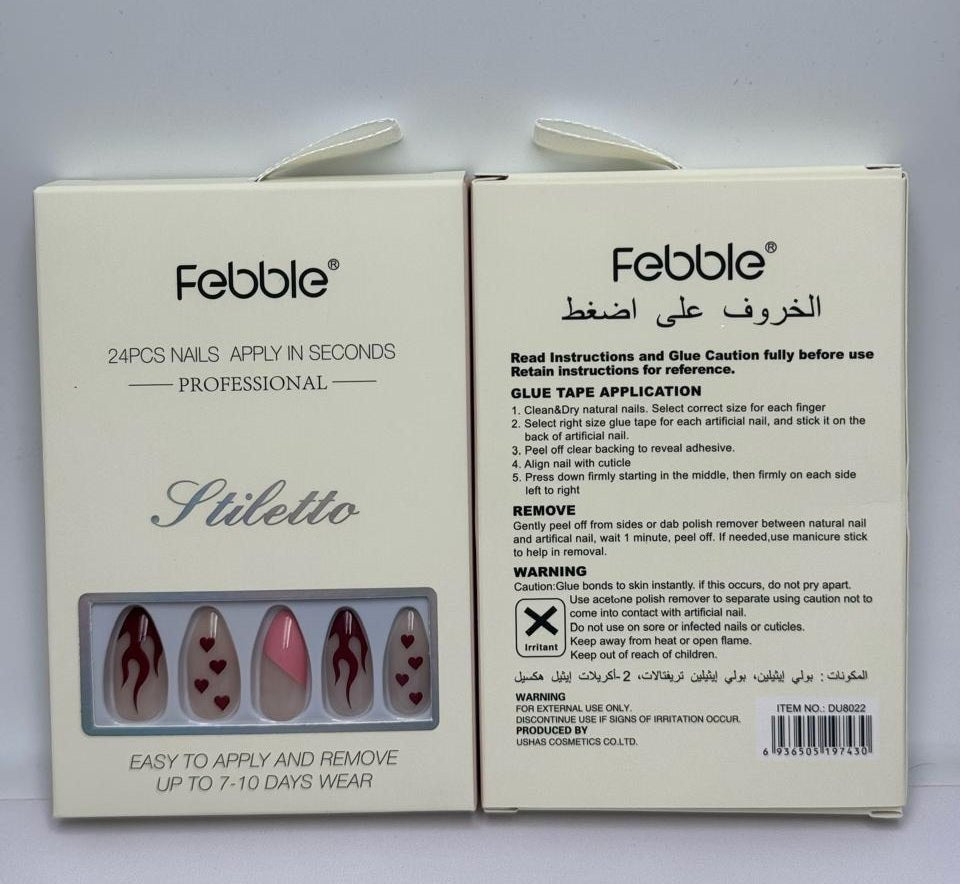 Febble - Stiletto Fire & Hearts Press - On Nails (Original) - Zambeel