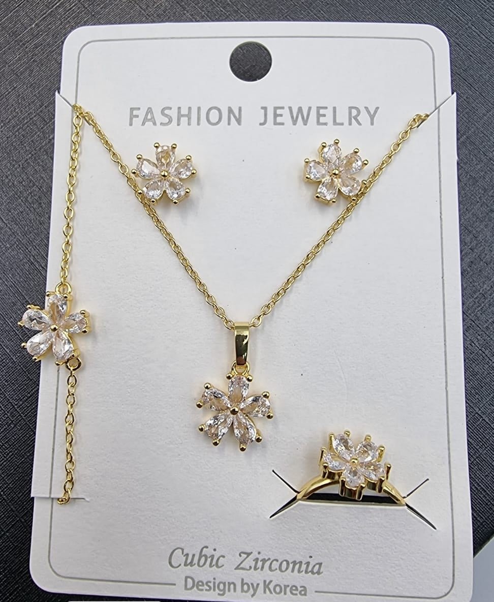 Floral Blossom Cubic Zirconia Jewelry Set - Zambeel