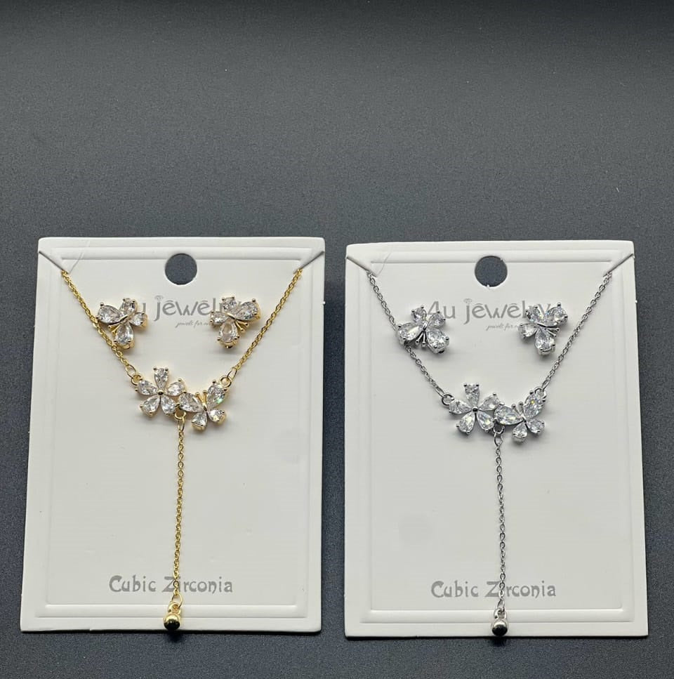 Floral Drop CZ Necklace Set - Zambeel