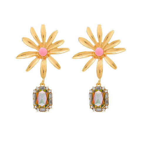 Flower Rhinestone Eardrops Earrings Exaggerated Ladies - Zambeel