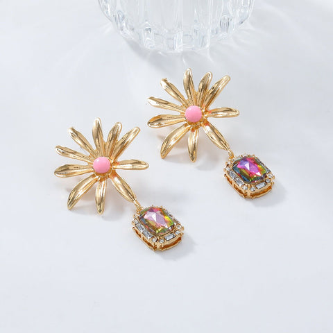 Flower Rhinestone Eardrops Earrings Exaggerated Ladies - Zambeel