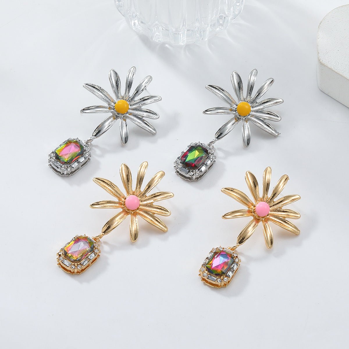 Flower Rhinestone Eardrops Earrings Exaggerated Ladies - Zambeel