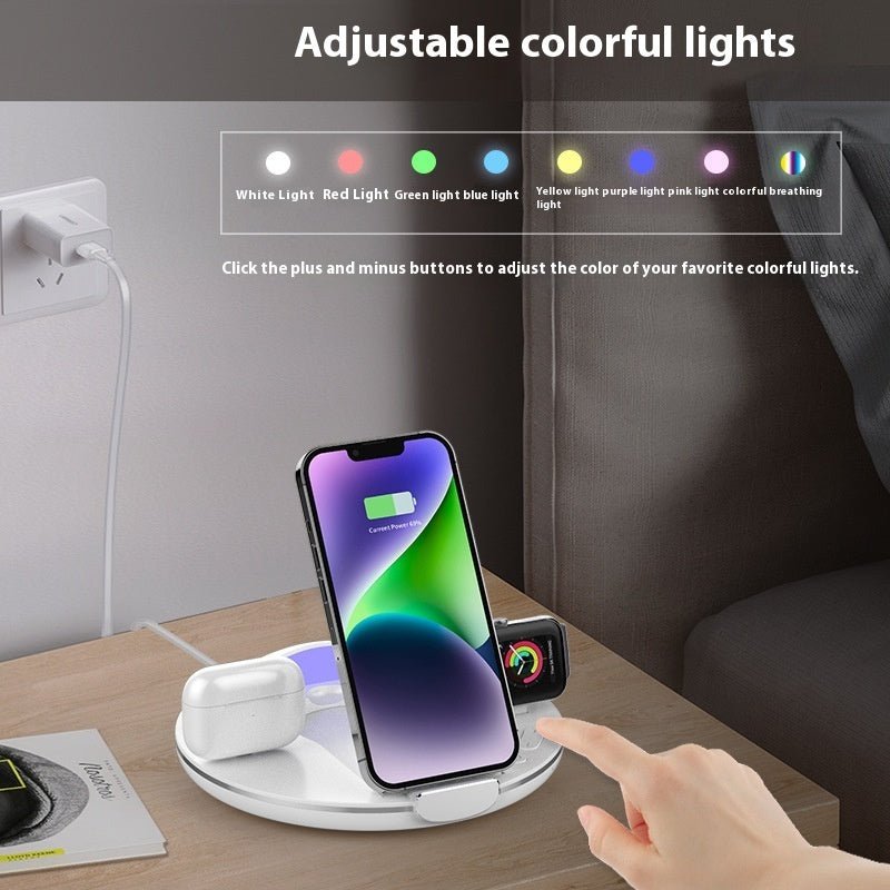 Folding Three - in - one Wireless Charger Vertical Desktop Phone Holder - Zambeel