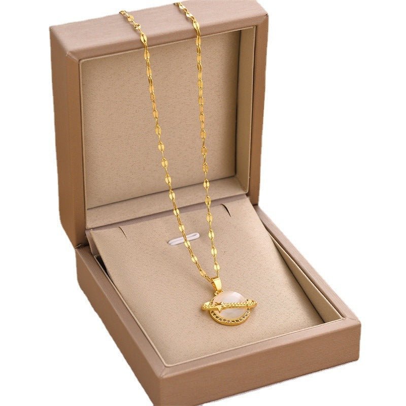 French Style Design Planet Opal Pendant Titanium Steel Necklace Non - fading Simple - Zambeel