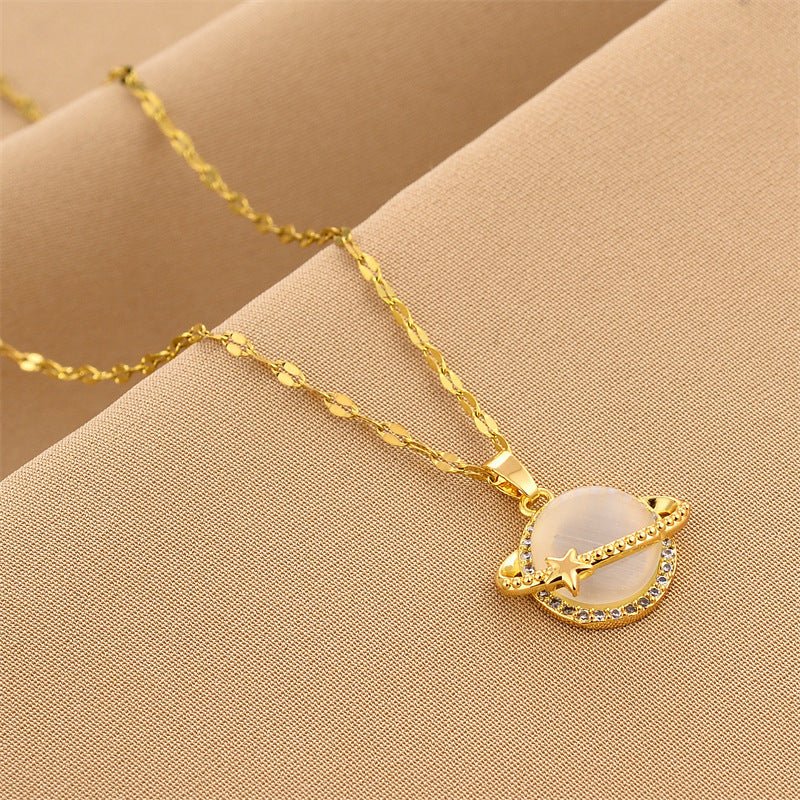 French Style Design Planet Opal Pendant Titanium Steel Necklace Non - fading Simple - Zambeel