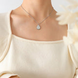 Geometric Single Diamond Zircon Inlaid Water Drop Pendant Titanium Steel Plated Necklace - Zambeel