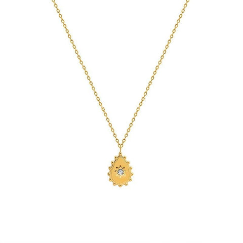 Geometric Single Diamond Zircon Inlaid Water Drop Pendant Titanium Steel Plated Necklace - Zambeel